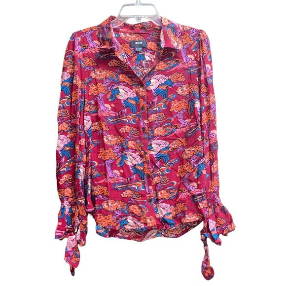 Anthropologie Maeve 8 Darla Floral Crane Bird Blouse Button Front Top - Picture 2 of 7